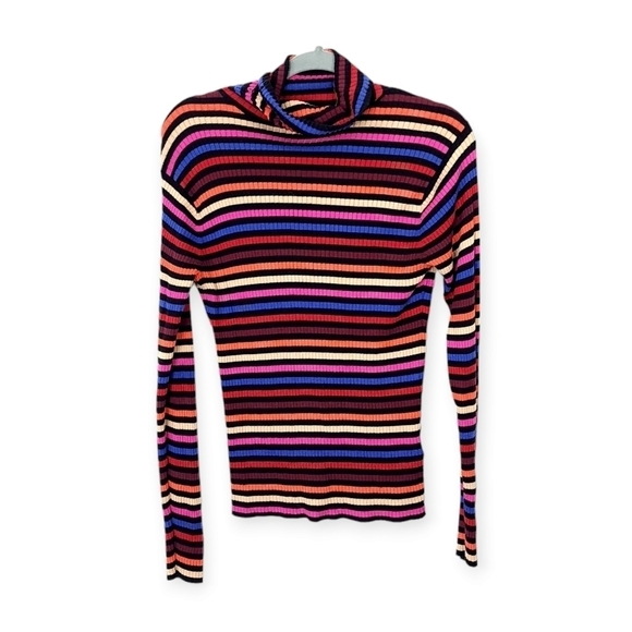 Trina Turk - Black & Multicolored Striped Ribbed Turtleneck size large - Picture 2 of 5